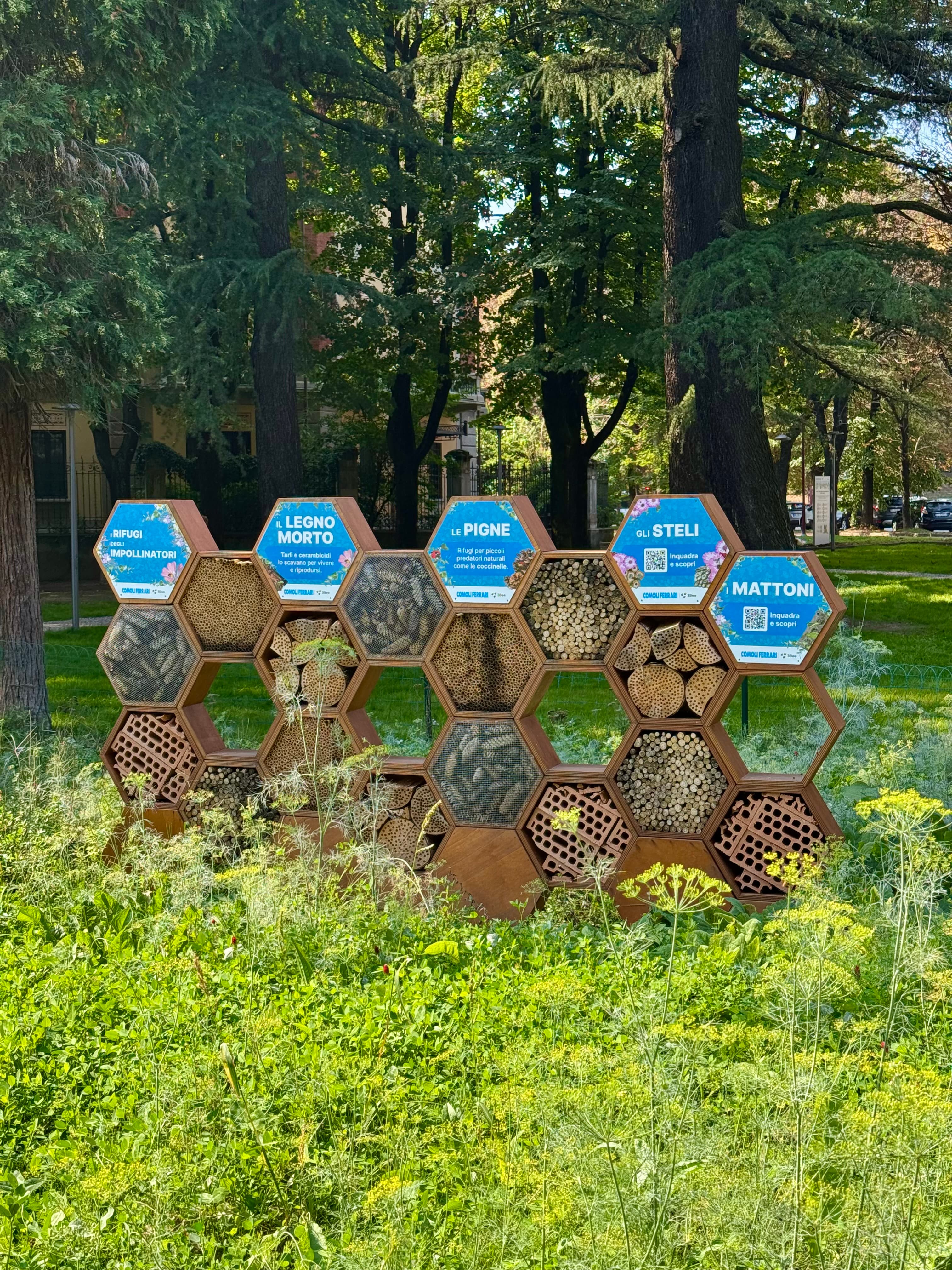 Bug hotel for pollinators at Parco Golgi