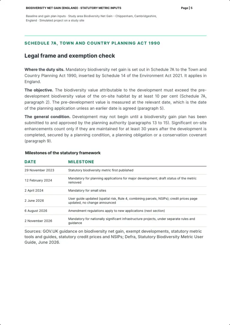 The legal frame page: where the duty sits, the objective, the general condition, and the table of the milestones of the statutory framework from November 2023 to November 2026.