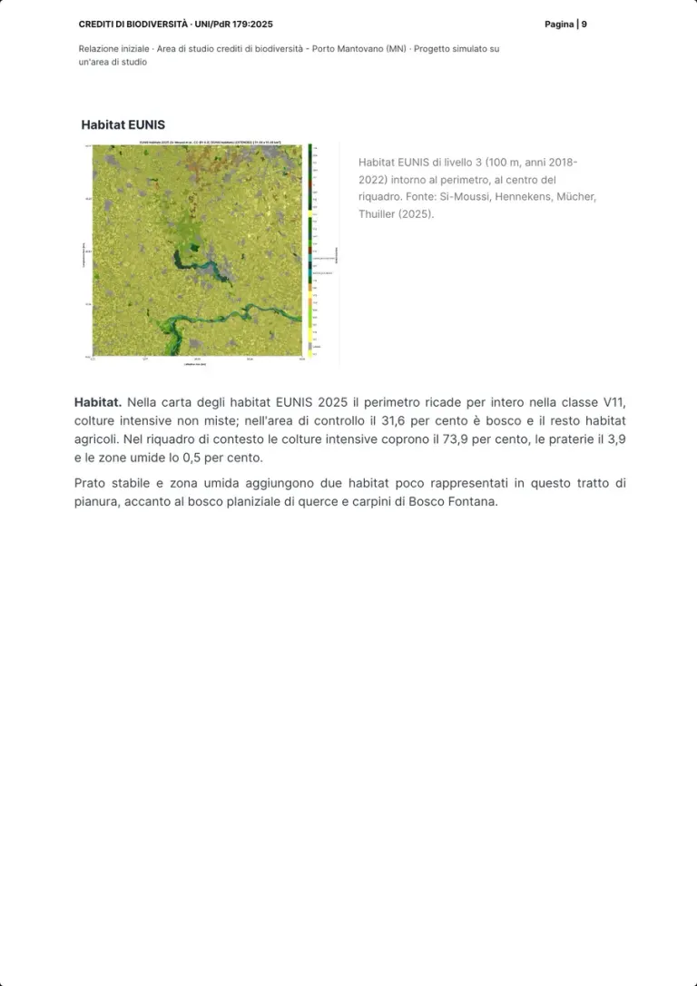 The map of EUNIS habitats around the perimeter with its caption, and the text on the habitats of the perimeter, the control area and the wider frame.
