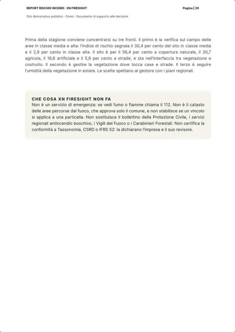 The second XN FireSight page: the paragraph on the three fronts before the season and the box on what XN FireSight does not do.