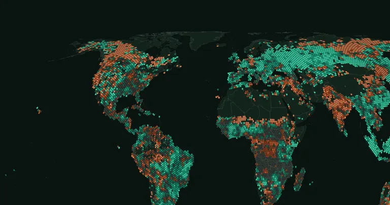 Variazione in vent'anni degli incendi di vegetazione visti da MODIS, sulla mappa del mondo