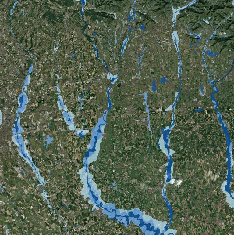 Aree a pericolosità idraulica ISPRA intorno allo svincolo di Treviglio di A35 Brebemi, dalla piattaforma