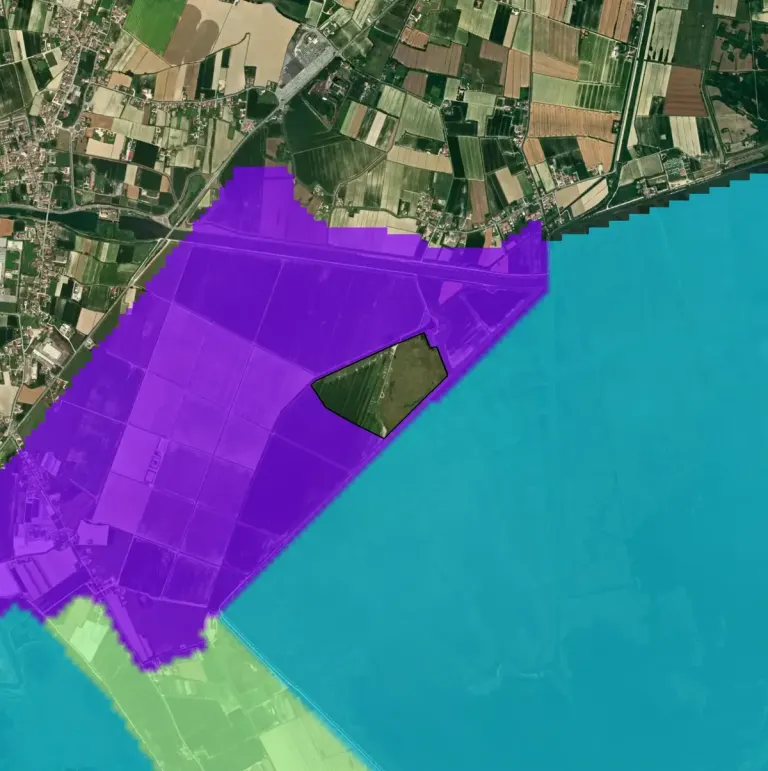 Protected areas around the Nuova Alba site at Dogaletto, on the Venetian Lagoon (Edison ReGeA), with the site perimeter, from the platform