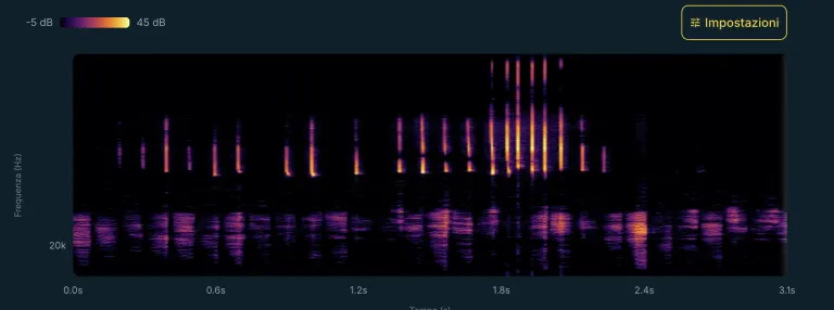 Spettrogramma degli ultrasuoni rilevati da Kiro nel field test