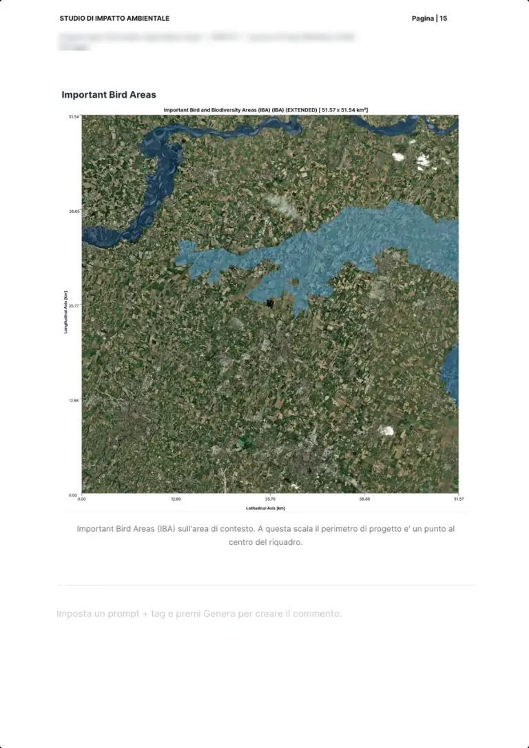 La carte des Important Bird Areas sur la zone de contexte, avec les zones en bleu clair et le projet au centre.