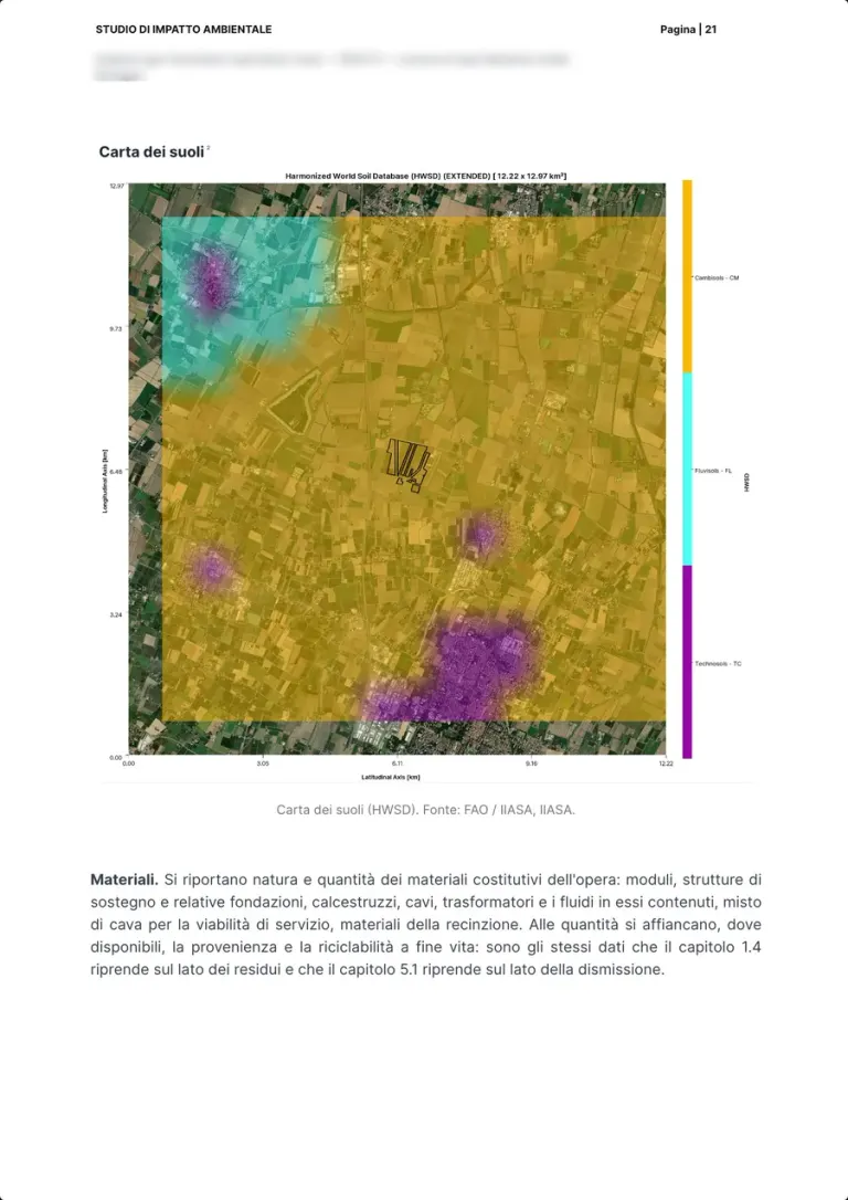 La carte des sols sur la zone élargie, en aplats de couleur par classe de sol, avec la légende et le texte sur les matériaux de l'ouvrage.
