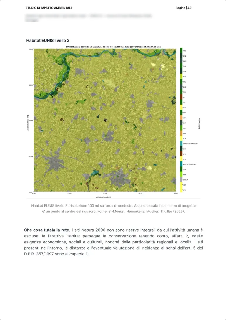 La carte des habitats EUNIS sur la zone de contexte, en mosaïque de couleurs par classe d'habitat, avec la légende.