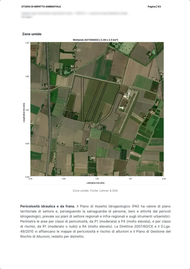 La carte des zones humides autour du site sur orthophoto, avec le périmètre, et le texte sur l'aléa inondation et glissement de terrain.